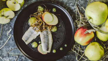 Śledź wędzony na herbacie z jabłkiem i porem